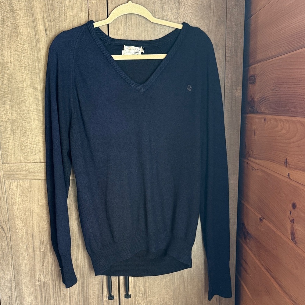 Christian Dior Navy V-Neck Sweater